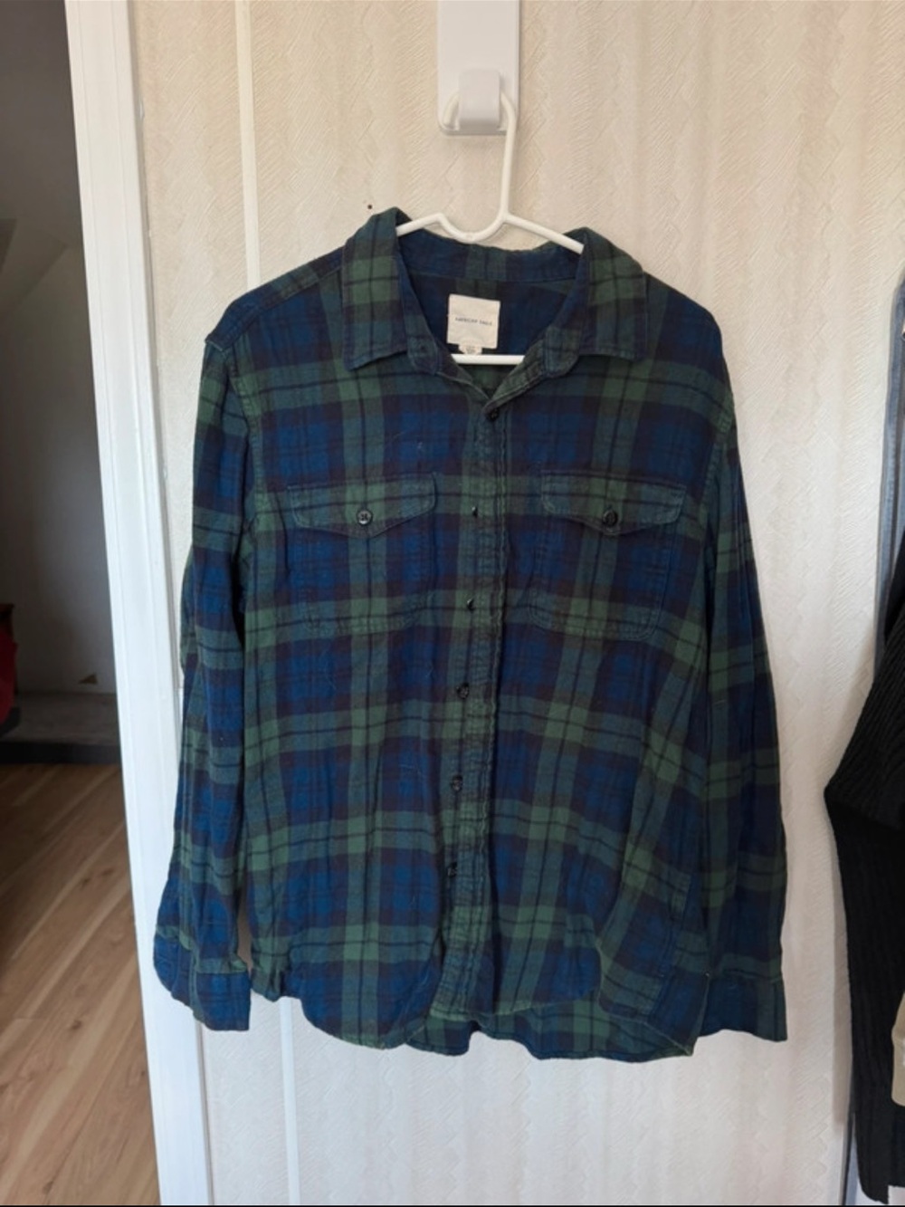 American Eagle Outfitters Blue and Green Plaid Button-Down Shirt